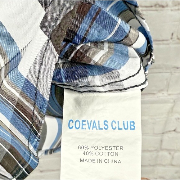 Coevals Club Shirt Men's Size Med. Blue Brown Plaid Pearl Snap Up Short Sleeve - Picture 9 of 9